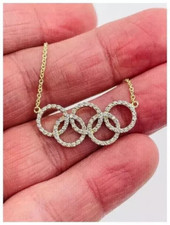 Olympic Pendant Round Simulated Diamond 925 Silver 14K Yellow Gold Plated