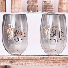 NWT Gorgeous Set of 2 Team Bride 2-Piece Stemless Wine Glass Bridesmaids Perfect