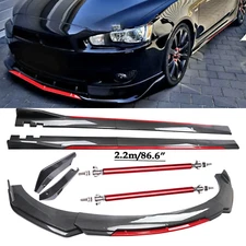 Front Bumper Lip Spoiler/ Body Kit+Side Skirt Carbon Fiber  For Mitsubishi Lance