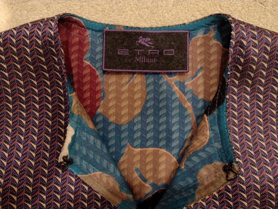 Chaqueta de peplum de diseño Etro Milano brocado púrpura reunido talla. 40IT/8UK Foto 4 de 4