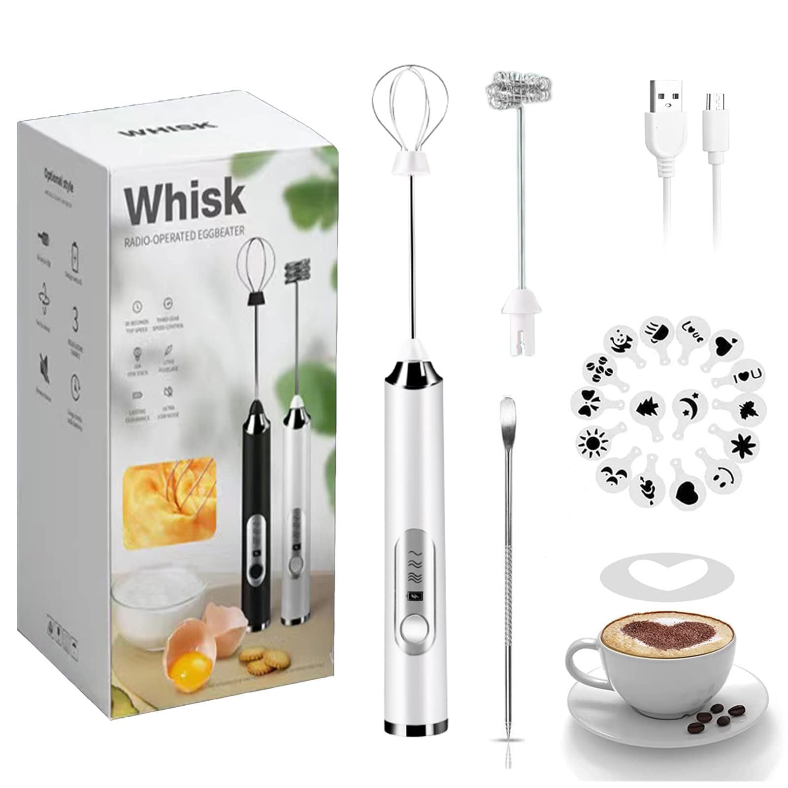 Rechargeable Milk Frother, 3-Speed Electric Handheld Frother for Coffee with ...