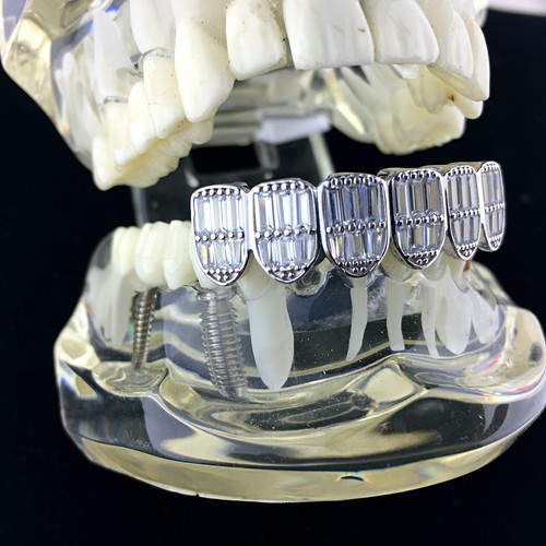 Parrillas Ostentosas Grillz Baguette CZ de plata esterlina sólida real para dientes inferiores - Imagen 2 de 7