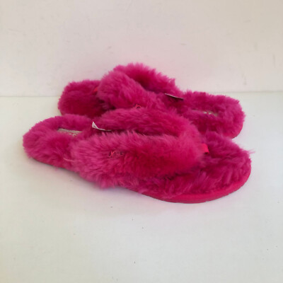 UGG FLUFF FLIP FLOP LOGO ROCK ROSE PINK SHEARLING SANDAL US 12 / EU 43 / UK 10