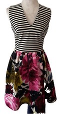 Just Taylor Multicolor Striped & Floral Fit & Flare Sleeveless Dress Women’s 4