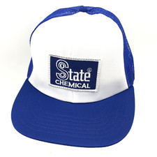 Vintage Trucker Hat Cap Snap Back Blue White USA Patch 80s 90s State Chemical