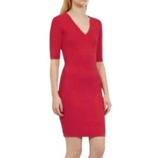 Reiss Bunny Bodycon Red V-Neck Textured Knit Dress Sz 8