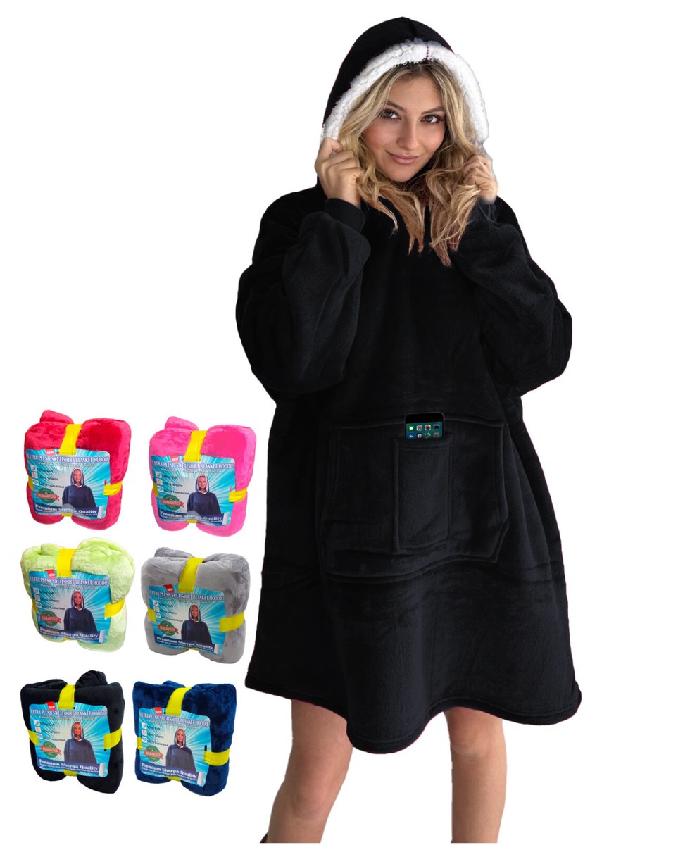 OLOEY Oversized Sherpa Wearable Blanket Hoodie - One Size Fits All, Super Cozy & Warm (Black) - View #14