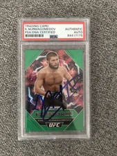 KHABIB NURMAGOMEDOV Signed 2021 Green Prizm UFC FIREWORKS Card #18 PSA/DNA