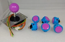 Japan Sanwa Mix Buttons Blue Violet x 6 & Violet Joystick 8YT- Arcade Parts