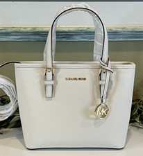 MICHAEL KORS JET SET TRAVEL XS ZIP CROSSBODY TOTE BAG MESSENGER CREAM WHITE GOLD
