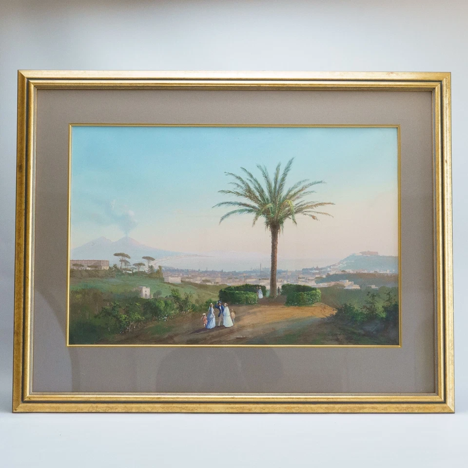 Gioacchino La Pira - Capodimonte Gouache Neoclassical Italian Painting of Naples - Image 2 of 4