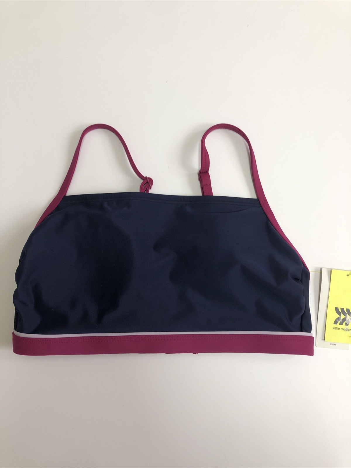 NWT All In Motion Women's Longline Square Neck Bikini Top. Medium Sold Out Navy image 2