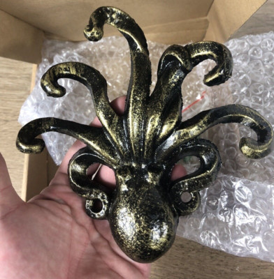 NIB Hanging Key Hook Antique Bronze Cast Iron Octopus Decorative