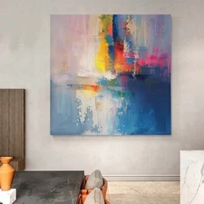 Blue Abstract Oil Painting Thick Textured Hand Painted On Canvas Wall Art
