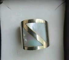 Sterling Silver Mother of Pearl Inlay Mosaic Ring Size 5.5