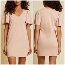 Nation LTD Mallory Pink Flutter Sleeve V-Neck Cotton Shift T-shirt Dress Small