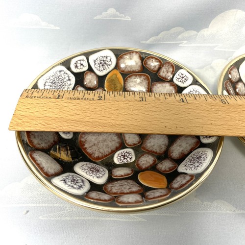 Mid-century Mosaic Pebble and Leaves Catch-All Trinket Plate Bowl 5” Lot Of 2 - Picture 7 of 8