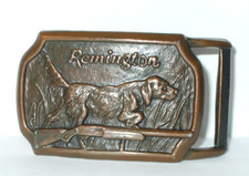 VINTAGE REMINGTON BELT BUCKLE - RETRIEVER DOG  SHOTGUN