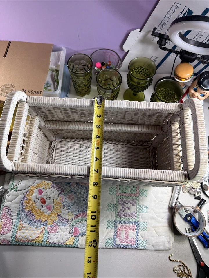 vintage white wicker magazine rack - Image 2 of 4