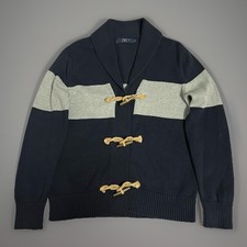 J. Crew Mens Cardigan Sweater Small Preppy Nautical Navy Gray Rope Toggle