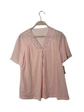 Vanity Fair Vintage Women's M Pink Cameo Nylon Flowy Sleep Top Lace new