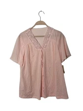 Vanity Fair Vintage Women's M Pink Cameo Nylon Flowy Sleep Top Lace new