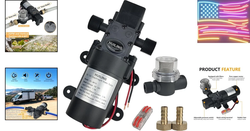 Bomba de água versátil DC 12V com acessórios: perfeita para trailer, acampamento e muito mais - Imagem 2 de 4