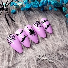 24 Pastel Goth Emo Pink almond press on nails spider web