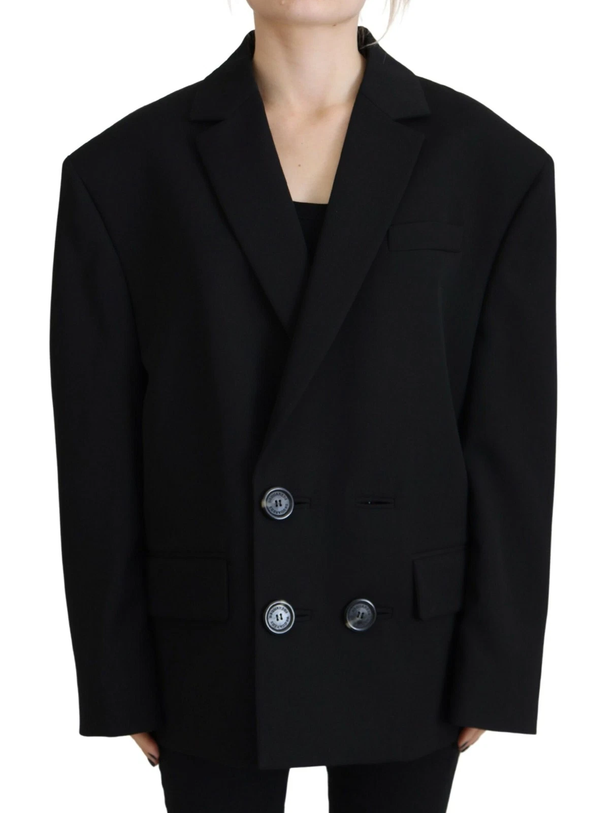DSQUARED2 Dsquared² Cappotto Doppiopetto Nero Blazer Giacca Donna Autentico