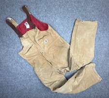 Vtg Carhartt R04 BRN Overalls Red Lined USA Distressed Workwear 38x30