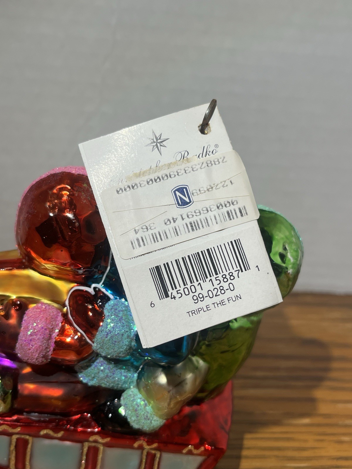 Vintage Rare Christopher Radko Triple The Fun Glass Christmas Ornament 5 In NWT