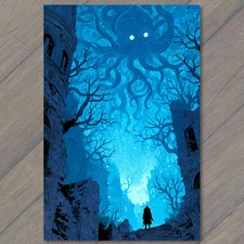 Art Print Smiling Ghost Surrounded by Swirling Black Ink Halloween Design