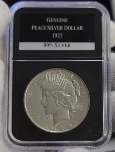 1925  US Peace Silver Dollar $1 VF (Cleaned) PCS Black Holder