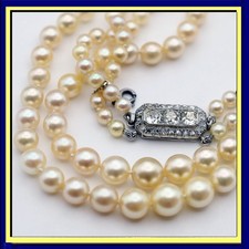 Antique Vintage Princess double pearl necklace diamonds plat gold French 7668 