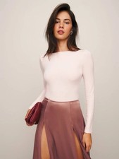 Reformation Winnie Knit Backless Long Sleeve Bodysuit Crystal Pink Women's Nwt