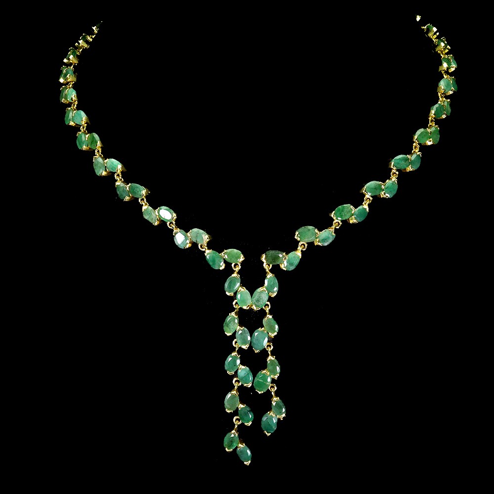 925 Sterling Silver Necklace Oval Emerald 6x4mm Natural Gemstone Jewelry 17.5 In