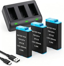 3-Pack Battery with Triple Rapid USB Charger Station for GoPro MAX 360 Action