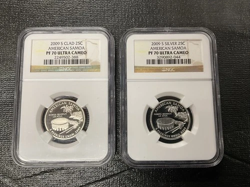 2009-S Am. Samoa 25c Proof US Terr. Silver/Clad 2 Coin Lot NGC PF70 Ultra Cameo