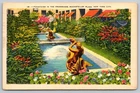 Vintage Linen Postcard Fountains Promenade Rockefeller Plaza NYC 1959