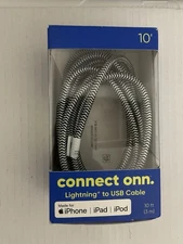 Open Box Tested-connect onn.USB Cable 10 ft (3M) Black And White