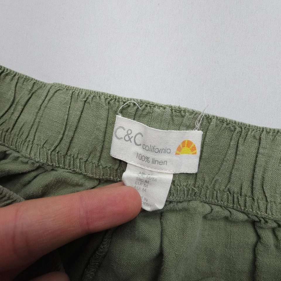 C & C California 100% Linen Cargo Pants Womens Medium Green Pull On Lagenlook - Image 3 of 4