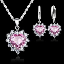 Heart Crystal Pendant Necklace Earrings Set 3pcs Fashion Jewelry Gift for Women