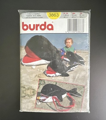 Burda 3863 Plush Whale in 3 sizes and Bag Backpack Sewing Pattern SEALED