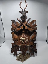 German Black Forest Cuckoo Clock, Stag Head, Birds, Maple Leaf, Not Tested