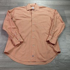 David Donahue Shirt Mens Medium Orange Check Dress Button Front Long Sleeve