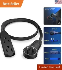 Black 1 Ft 3 Outlet Extension Cord with 360° Rotating Plug -  Listed Safety