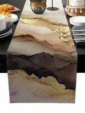 Marble Brown Gold Table Runner 48 Inches Long - 13 x 48 In Yellow Brown
