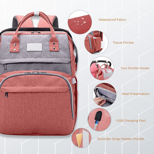 Diaper Bag Backpack Changing Station Bassinet USB Port School College Bag Gift - Picture 9 of 24