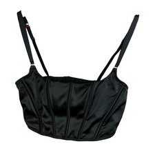 Auden Corset Crop Top Women Size M Black Satin Hook Eye Bustier
