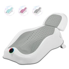Baby Bath Support Newborn Bathtub w/ Thermometer, Soft Sink, Foldable Grey White